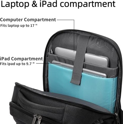 DUSLANG 17 Inch Laptop Backpack for Travel Water Resistant College Backpack for Men Women Laptop Bag with USB Charging Port Clear Cosmetic Bag,Black