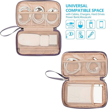 NISHEL Travel Cord Organizer Case, Double Layers Tech Electronic Bag, Essentials for Charger, Cable, Phone, Flash drive, Medium, Purple