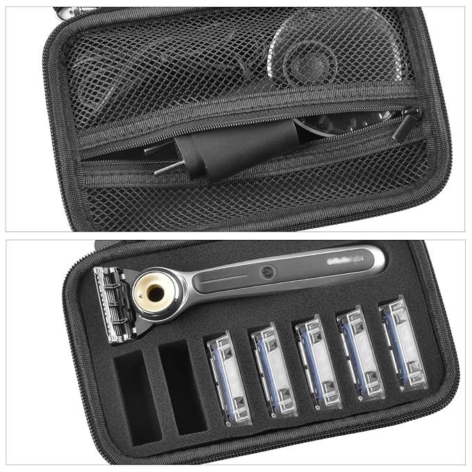 PAIYULE Travel Case Compatible with Gillette Heated Razor for Men, Starter Shave Kit Storage Holder for Blade Refills, Clipper Guards, Charging Dock and Accessories-Black(Box Only)