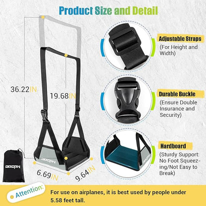 2-Pack Foot Hammock for Plane Travel, No Collapse Thickened Bamboo Airplane Foot Rest with Extended Adjustment Strap, Portable Desk Foot Hammock to Relax Your Feet, Foot Sling Travel Essentials(Grey)