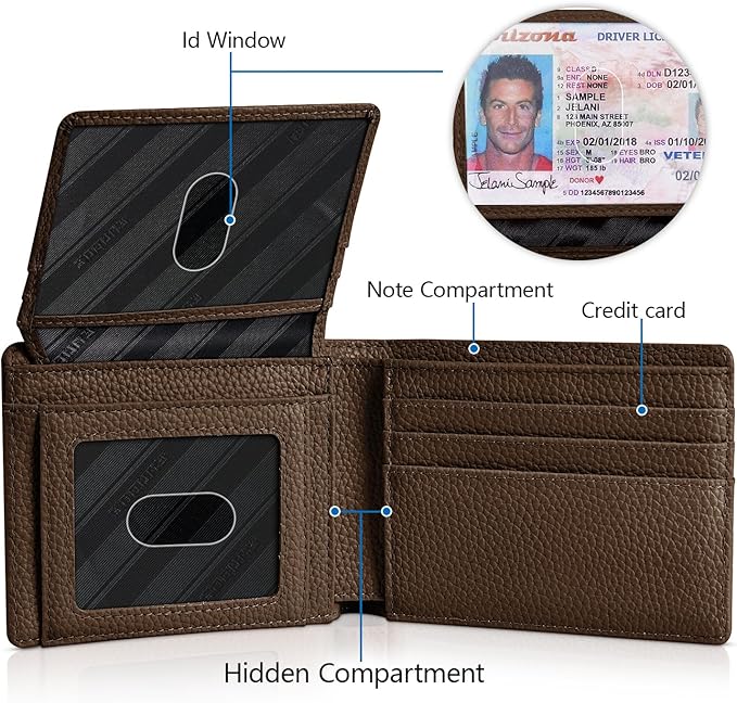 RUNBOX Wallet for Men Slim Rfid Leather 2 ID Window With Gift Box