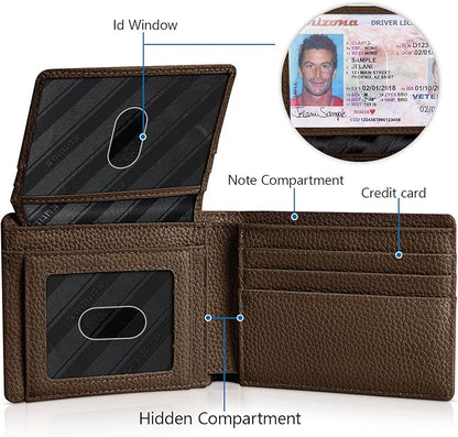 RUNBOX Wallet for Men Slim Rfid Leather 2 ID Window With Gift Box