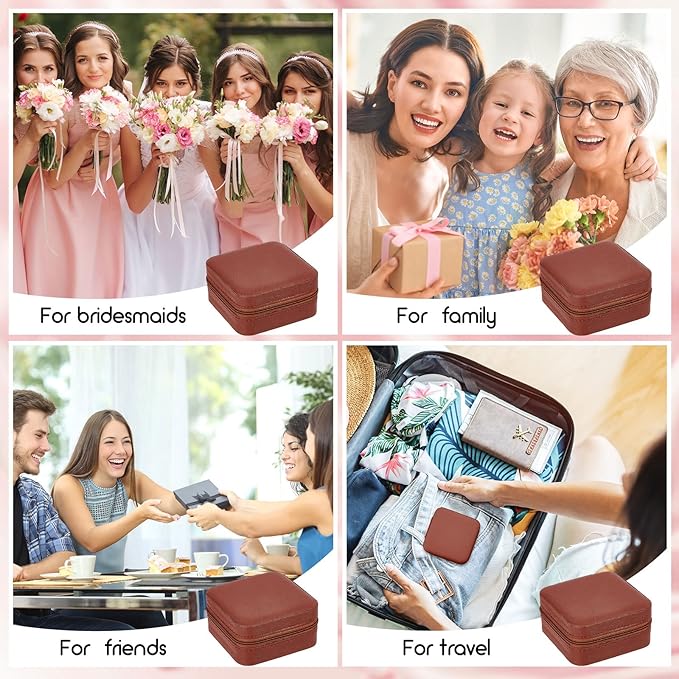 Taiyin 12 Pcs Travel Jewelry Case Box Bridesmaid Gifts Bulk Travel Jewelry Cases Boxes Small Jewels Organizers Mini Accessories Ornaments Storage for Women Girls Wedding Gifts (Brown)