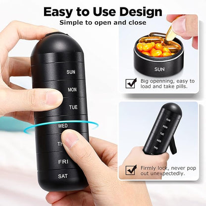 Zannaki Weekly Pill Organizer 7 Day 2 Times a Day, Portable Metal Travel Waterproof AM PM Pill Box,Large Pill Case Container, BPA Free Daily Medicine Organizer Holder for Vitamin, Fish Oil, Supplement