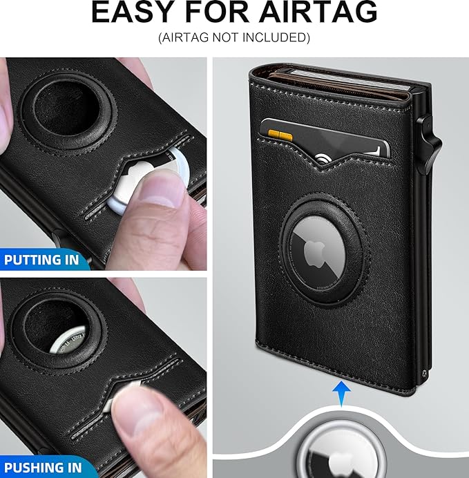 Airtag Wallet for Men,with Cash Pocket 2 ID Window 9-12 Cards,Metal Case Smart Slim Pop Up Credit Card Holder Flip with Magnetic Closure RFID Blocking Trifold wallet with Gift Box