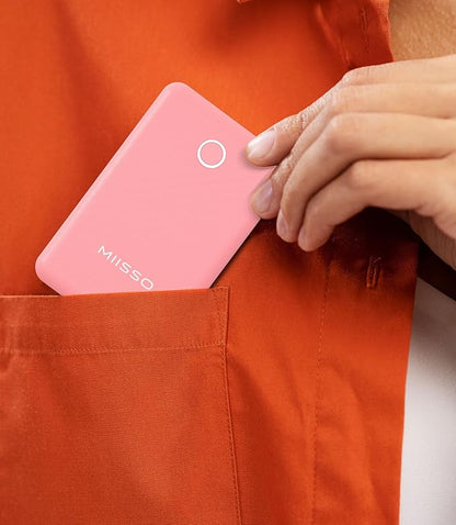 miisso 6000mah Ultra Slim Built in Cables Power Bank, Card Size Built in USB C Cords Battery Pack Portable Charger for Phones, 3 Output External Battery Pack Compatible with iPhone, Pink