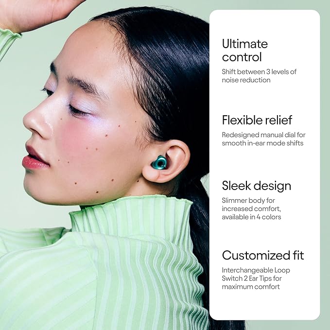 Loop Switch 2 Adjustable Ear Plugs 3 Relief Modes for Ultimate Control | Flexible Noise Reduction Earplugs for Focus, Travel, Socializing, Festivals & More | 20-26 dB (SNR) Noise Reduction