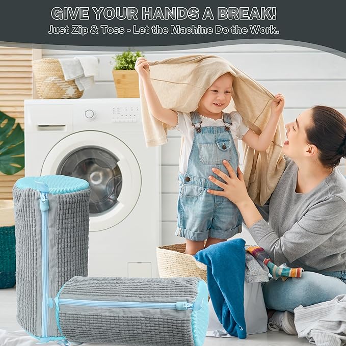 Shoe Washing Machine Bag, 2PCS Reusable Shoe Bag for Washing Machine, 360° Deep Cleaning Shoe Washing Bag for Sneakers, Laundry Shoe Bag for Washer & Dryer, Fits All Shoe Types (grey)