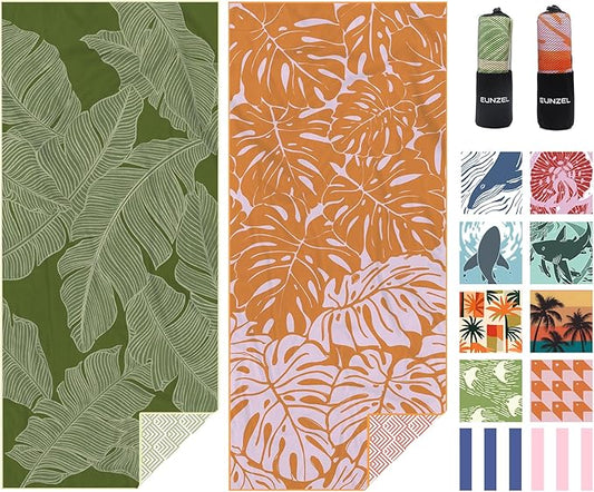 Eunzel 2 Pack Microfiber Beach Towel, Quick Dry Travel Towel Large Sand Free Towel for Beach, Camping, Swim Pool, Gym, Sports& Yoga 71"x32", Palm
