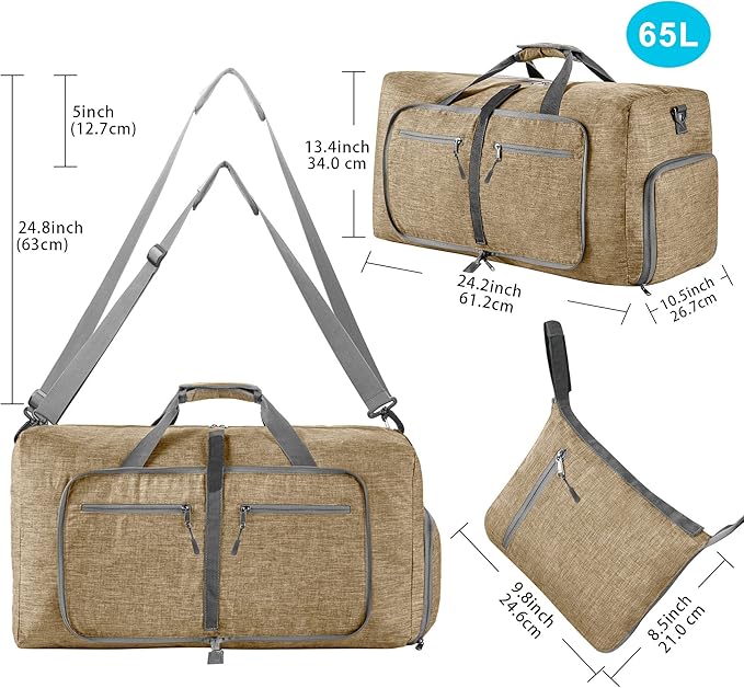 Vomgomfom 65L/85L/115L Foldable Travel Duffle Bag, Lightweight Checked Luggage with Shoe Compartment, Water-Resistant Weekender Overnight Bag for Men & Women