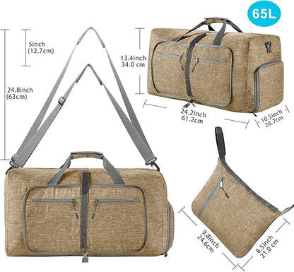 Vomgomfom 65L/85L/115L Foldable Travel Duffle Bag, Lightweight Checked Luggage with Shoe Compartment, Water-Resistant Weekender Overnight Bag for Men & Women