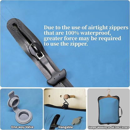 Vacuum Bags for Travel, Professional IP67 Reusable Vacuum Compression Bags for Travel Suitcases, Durable Space Saver Bag (2 PACK Blue, With Pump)