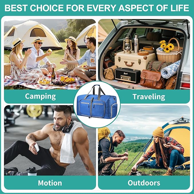 Dimayar Travel Duffle Bag for Men Women - Foldable Duffel Bag with Shoes Compartment - Overnight Bags Waterproof & Tear Resistant(40L,Navy Blue)