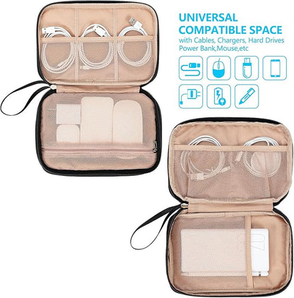 NISHEL Travel Cord Organizer Case, Double Layers Tech Electronic Bag, Essentials for Charger, Cable, Phone, Flash drive, Large, Black