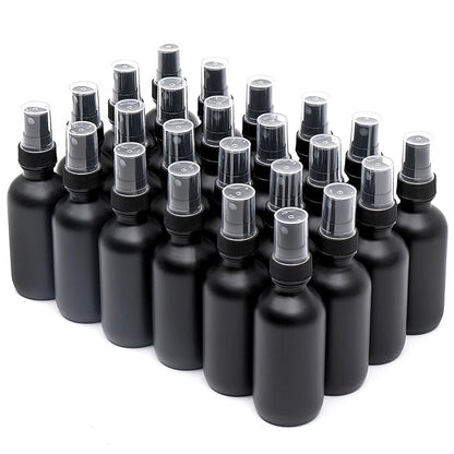 Frosted Black Glass Small Spray Bottle 2 oz 24 Packs,Fine Mist Sprayer Small Clear Bottles,Refillable Containers mini spray bottles for Cleaning Solutions and Skin Care (Frosted Black 24pcs)
