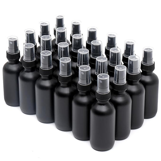 Frosted Black Glass Small Spray Bottle 2 oz 24 Packs,Fine Mist Sprayer Small Clear Bottles,Refillable Containers mini spray bottles for Cleaning Solutions and Skin Care (Frosted Black 24pcs)