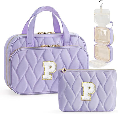 YOOLIFE Hanging Toiletry Bags - Initial Travel Toiletry Bag Large Capacity Personalized Bag for Traveling Women, Travel Essentials Gifts for Women Purple - P