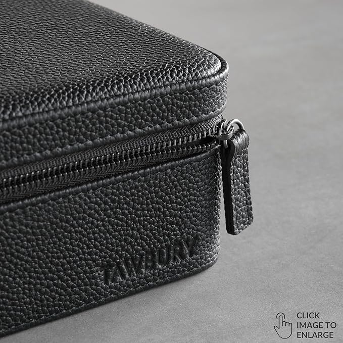 TAWBURY 3 Watch Case for Men – Luxury Leather Watch Travel Case for Men | Black Watch Cases for Men Travel | Traveling Watch Holder for Men | Black Watch Roll Case | 3 Watch Box for Men Travel