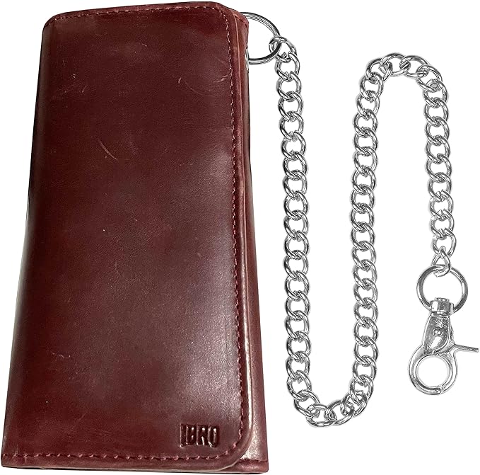 IBRO VINTAGE Motorcycle Chain Wallet for Men – Premium Cowhide Leather, RFID Tri-Fold Biker Wallet with Heavy Duty Chain for Bikers Truckers & Hunters, Credit Card Money Organizer Long Wallet