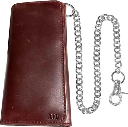 IBRO VINTAGE Motorcycle Chain Wallet for Men – Premium Cowhide Leather, RFID Tri-Fold Biker Wallet with Heavy Duty Chain for Bikers Truckers & Hunters, Credit Card Money Organizer Long Wallet