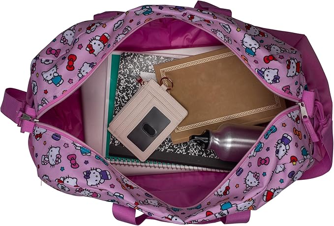 Hello Kitty Duffle Bag, 16” Travel Sleepover Bag for Girls, Weekender Bag, Pink Dance Bag