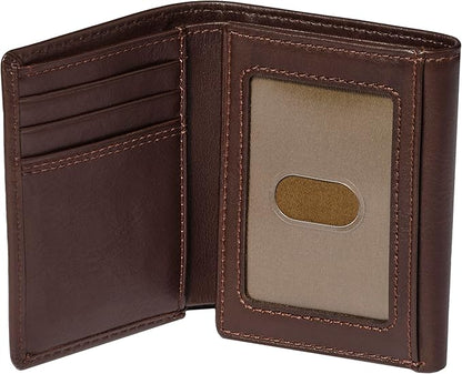 House of Jack Co. Dutton RFID Trifold Wallet for Men with Flip Out ID, Full Grain Cowhide Leather Wallet, Brown