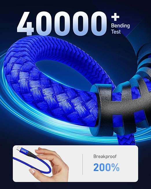 USB A to USB C Cables 60W Fast Charging [2 Pack 6FT], USB to USB C Cable for CarPlay, USB Type C iPhone Charger Durable Braided USBC Cord for iPhone 17/16/15/Pro Max, Samsung Galaxy S23 and More-Blue