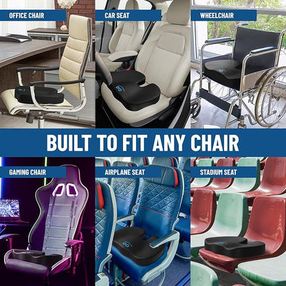 Everlasting Comfort Doctor Recommended Memory Foam Seat Cushion for Office Chairs & Car - Ergonomic Office Desk Accessories - Cushions for Tailbone Pain Relief, Sciatica & Back Support Pillow