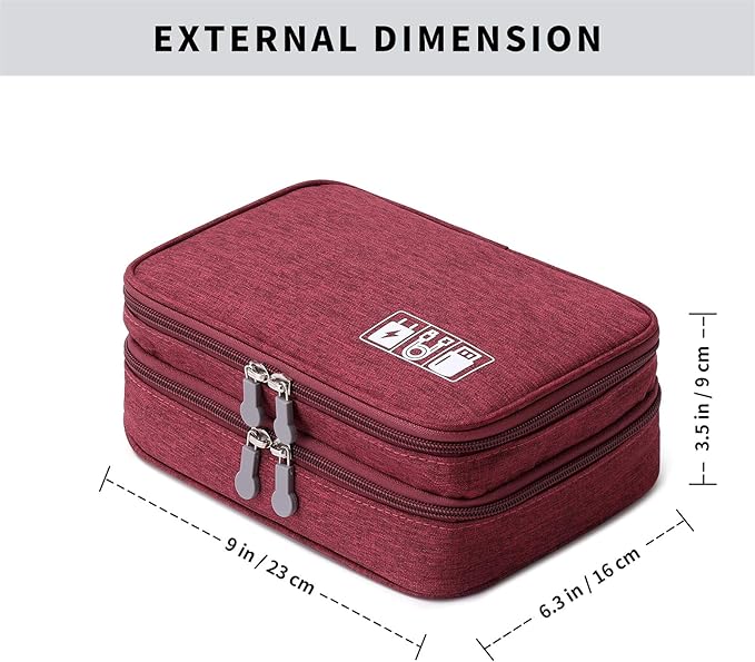 Lanola Travel Cable Organizer Bag, Electronic Accessories Case Portable Double Layer Cable Storage Bag for Cord,phone,Charger, Flash Drive, Phone, SD Card,Personal Items - (Red)
