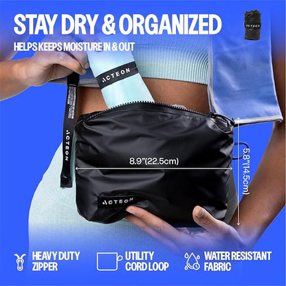 Acteon Microfiber Travel Towel & Wet Bag Set, Large Quick Dry Silver ION Odor-Free Mega Absorbent Fiber, Fast Drying Men & Women for Body Sweat, Beach, Pool, Camping, Gym