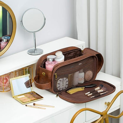 Elviros Toiletry Bag for Men, Large Travel Shaving Dopp Kit Water-resistant Bathroom Toiletries Organizer PU Leather Cosmetic Bags