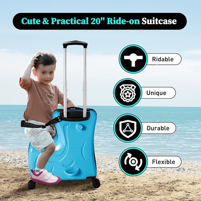 20"Kids Luggage Portable Kids Suitcase Children's Ride On Trolley Rolling Luggage with Wheels Carry Trolley Luggage with Password Lock Waterproof Kids Suitcases for Boys Girls Small Suitcase ABS+PC