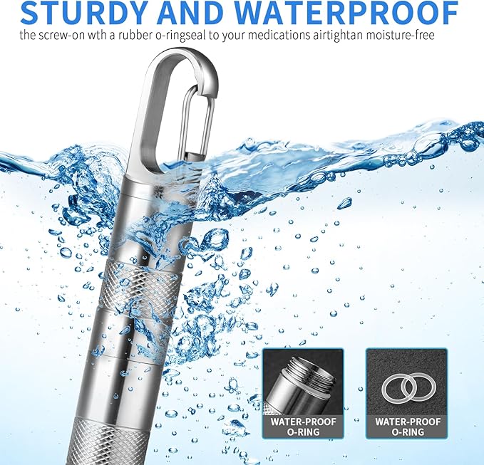 TISUR Small Titanium Pill Case,Keychain Pill Holder, Portable Pill Box Container,Travel Pill Organizer Waterproof Metal Pill Fob Bottle,Removable Compartment (Gray Titanium Large -3.26 inch)