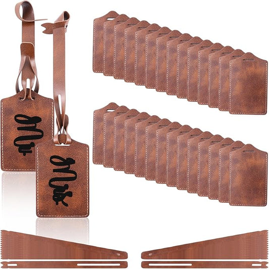 30 Sets Brown Luggage Tags Laser Engraving Material - Ideal Laserable Engravable Faux PU Leather Gift - Lasable Leatherette Name ID for Suitcases Bag Backpack to Easily Distinguish during Trip
