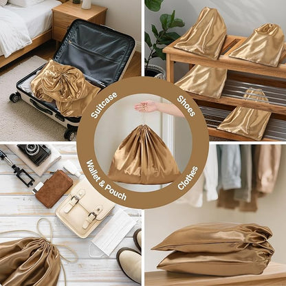 Ewen 7 Pack 23.6x19.6in Satin Drawstring Pouch with Blank Tags, Large Dust Bags for Handbags, Travel Essential Packing Bag, Dustproof Clothes Organizer for Closet Home Storage Accessories Organization