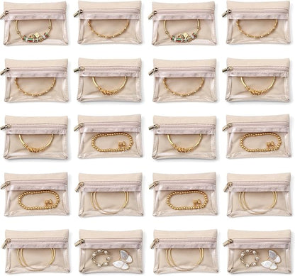 Vlando Velvet Jewelry Pouch with Zipper - Clear Travel Jewelry Bag Organizer for Business Trips & Gifts