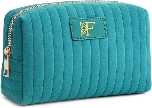 Monogrammed Make Up Bags for Women,Personalized Cosmetic Bags Women,Small Quilted Makeup Pouch,Cute Makeup Bag Travel,Birthday Gifts for Teen Girl (Blue F)