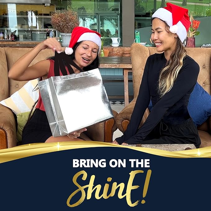 Nush Nush Large Silver Gift Bags Bulk – Set of 30 Silver Reusable Bulk Gift Bags with Handles - Ideal For Small Business, Christmas Party, Thanksgiving, Birthday, Weddings, Events – 13Wx5Dx11H