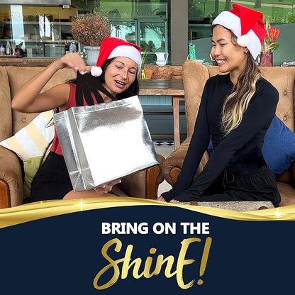 Nush Nush Large Silver Gift Bags Bulk – Set of 30 Silver Reusable Bulk Gift Bags with Handles - Ideal For Small Business, Christmas Party, Thanksgiving, Birthday, Weddings, Events – 13Wx5Dx11H