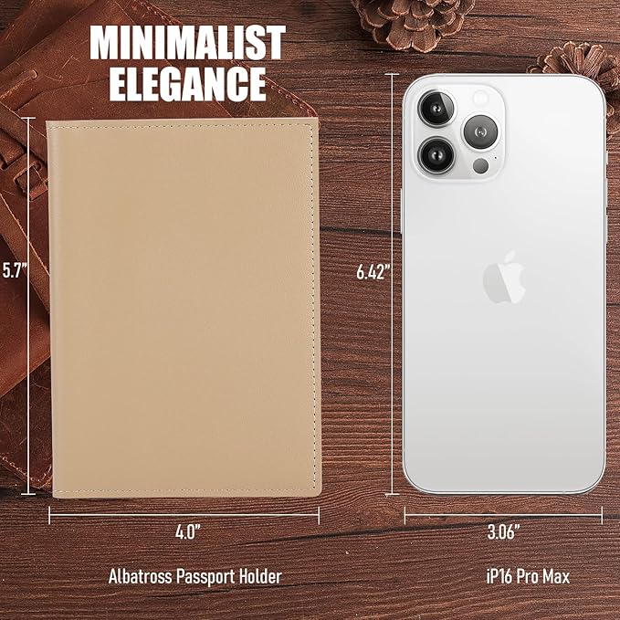 STAR VISTA Albatross Leather Travel Passport Holder, Minimalist Design, Calfskin Leather Case for Women and Men - Slim Passport Wallet, Bifold, RFID Blocking, with AirTag Holder, Ivory