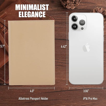 STAR VISTA Albatross Leather Travel Passport Holder, Minimalist Design, Calfskin Leather Case for Women and Men - Slim Passport Wallet, Bifold, RFID Blocking, with AirTag Holder, Ivory