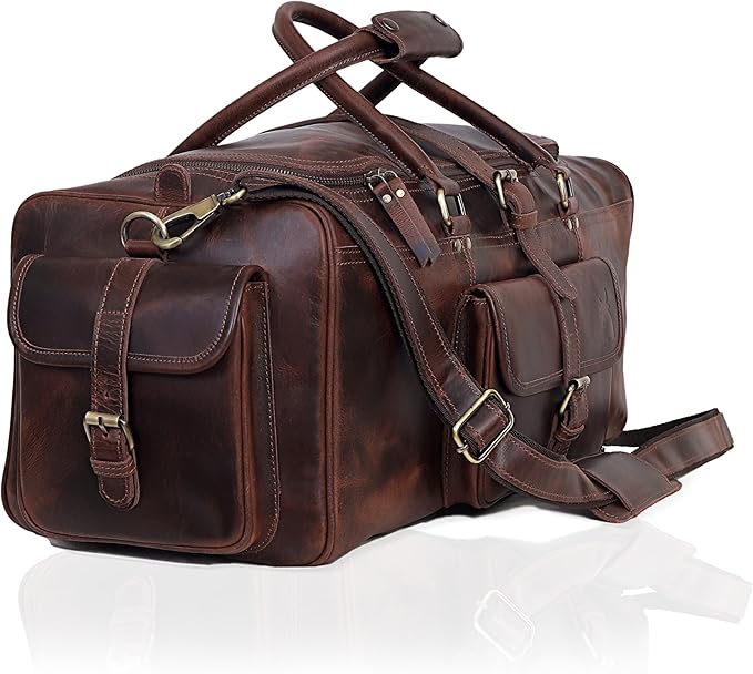 Duffle Bag For Men and Women, 28 Inch Vintage Buffalo Leather Travel Duffle Bag, Genuine Carry On Overnight Bag, Weekender Gym Bag with Shoulder Strap, Carry on Luggage Bags
