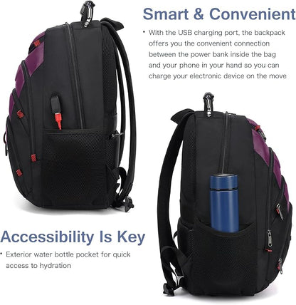 Boavan Laptop Backpack for men, 15.6 inch Laptop Bag with USB Port, Waterproof Travel Work Backpack Purse, Anti-Theft Teacher Nurse Doctor Casual Bookbags Office Business backpack，Purple Black