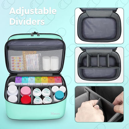 Mancro Dual Layers Medicine Organizer Bag, Pill Bottle Organizer Storage with Lockable Zipper, Medication Travel Bag for Pills, Vitamins, Medical Supplies for Home Storage, Travel, Green