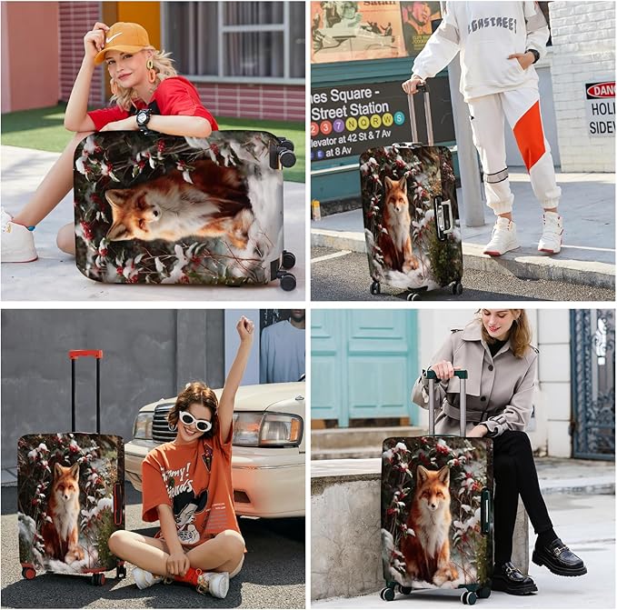 FOREVER QUEEN Winter - Fox Luggage Cover Suitcase Protector Suitcase Cover Anti-Scratch,Stretchable Bag Cover Washable Durable Polyester