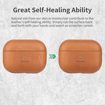 Belemay for AirPods Pro (2nd Generation) Case – Premium Crazy Horse Leather - Rich Patina- Secure Grip - Compatible with MagSafe and Wireless Charging - Compatible with Airpods Pro 2 Case - Tan