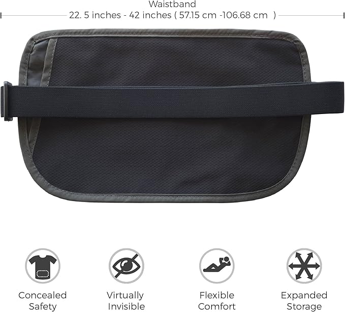 Money Belt for Secure Travel - RFID Blocking Slim Passport Holder - Hidden Waist Pouch for Cash, Credit Cards, Documents - Concealable Under Clothes, Water-Resistant Slim Fanny Pack for Men and Women