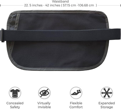 Money Belt for Secure Travel - RFID Blocking Slim Passport Holder - Hidden Waist Pouch for Cash, Credit Cards, Documents - Concealable Under Clothes, Water-Resistant Slim Fanny Pack for Men and Women