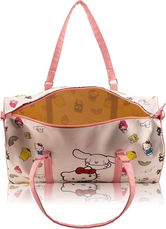 Sanrio Hello Kitty & Friends Rainbow Mini Duffle Bag for Girls | Small Travel Bag with Cinnamoroll | Lightweight Overnight Bag with Adjustable Strap | Ages 3+