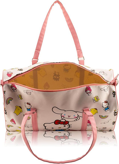 Sanrio Hello Kitty & Friends Rainbow Mini Duffle Bag for Girls | Small Travel Bag with Cinnamoroll | Lightweight Overnight Bag with Adjustable Strap | Ages 3+